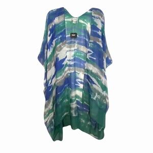 Avenue Kimono Tie Dye Boho Hippie Wrap Topper Blue Green NWT One Size